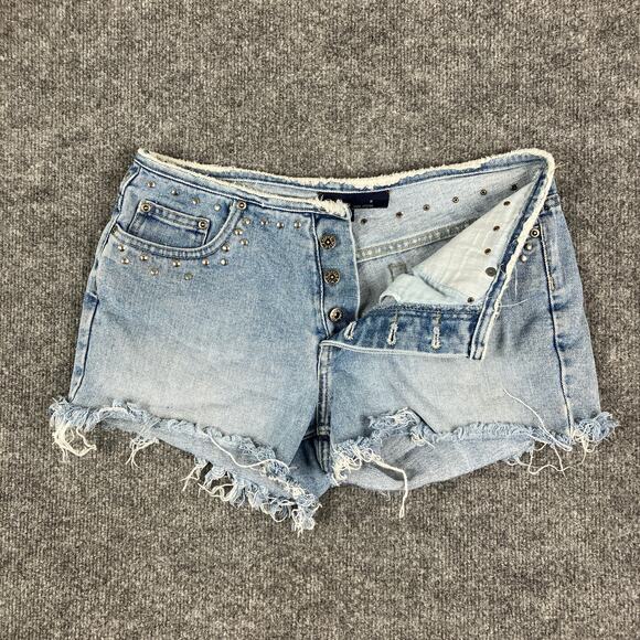 Wild Secret Denim Shorts Womens 9 Light Wash Studded Distressed Frayed Hem - Picture 1 of 10